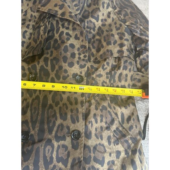 Jane Post Womens Long Leopard Print Belted Trench Coat Jacket Brown Size Small - Picture 8 of 16